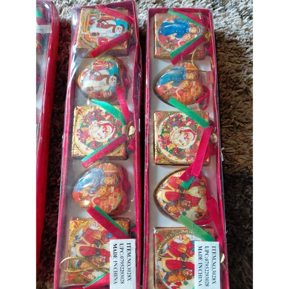 (6) Boxes Vintage Christmas Ornaments Foil/Paper Covered Ornaments w/Ribbon Rare - Picture 2 of 16